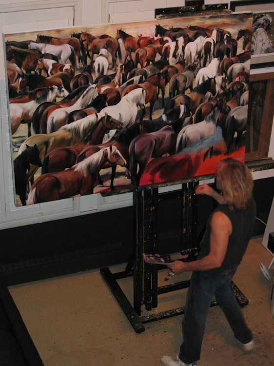 Working on “Tidal Wave” 48X72” oil on canvas, 2003 in my former Calgary loft studio