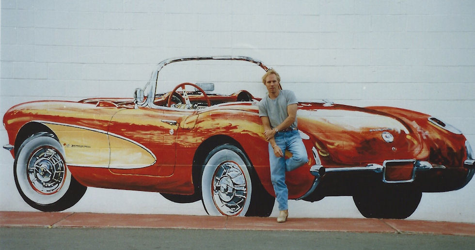 In front of my Johnny Rockets Car Wash mural (commission), 1992